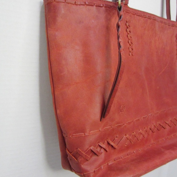 Born Red Leather Double Strap Tote With Tassel Accent Zipper Closure - Picture 4 of 11